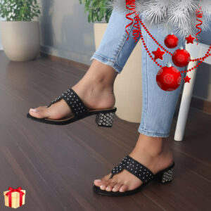 Sparkle Block-Heel Toe-Ring Sandals – EV522