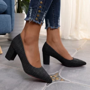 Textured Block Heel Pumps – CT870